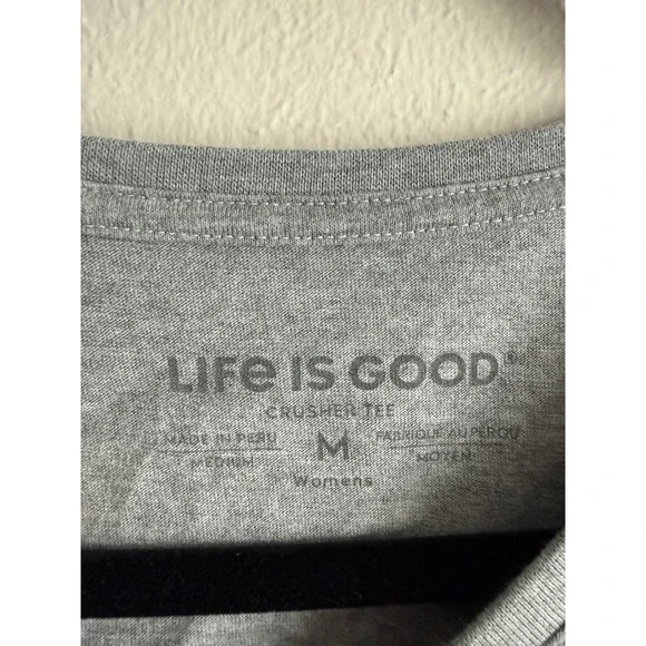 Life is Good Womens Crusher Tee Gray Lake Life Dog Adirondack V-Neck T-Shirt M - Picture 3 of 4